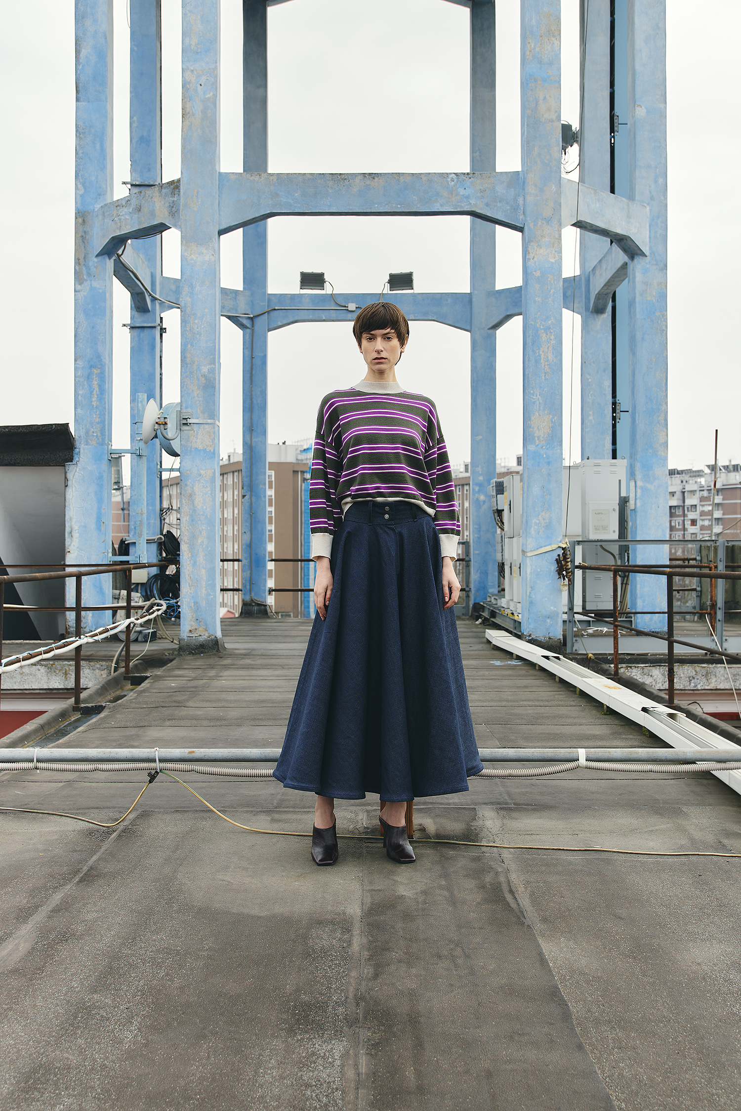 LONG CIRCLE DENIM SKIRT